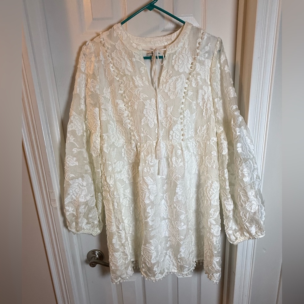 Fairycore Lacy Details White Mini Dress Romantic Fantasy Puff Sleeves